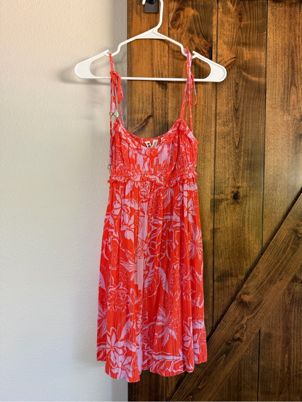 Roxy Coral & White Floral Tie-Shoulder Chemise